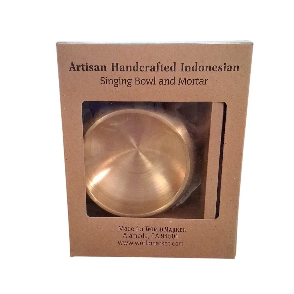 Artisan Handcrafted Singing Bowl Mortar Sound Bath Yoga Brass Bronze Wood NOB